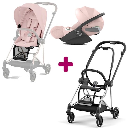 Cybex Pack duo Châssis poussette Mios chrome black +Siège + Cloud T i-size tissus plus Peach Pink  