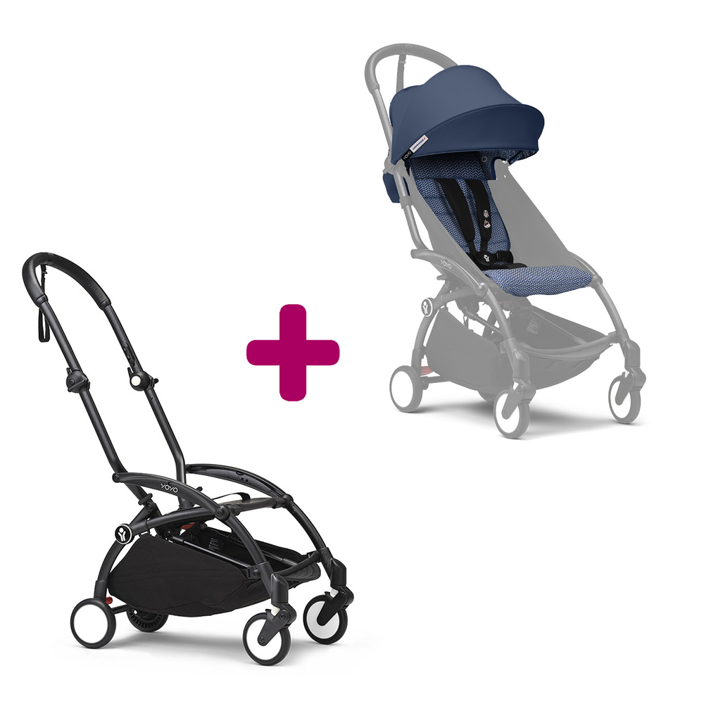 Stokke - Pack chassis poussette YOYO³ Noir + pack 6+ YOYO³ Bleu Air France  Stokke