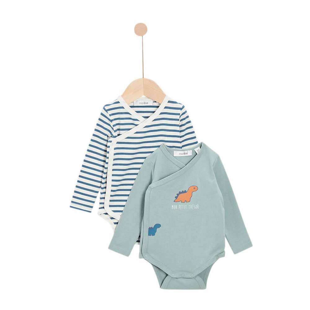Marèse - Lot de 2 Bodies Dinosaure d'Automne VERT Marèse