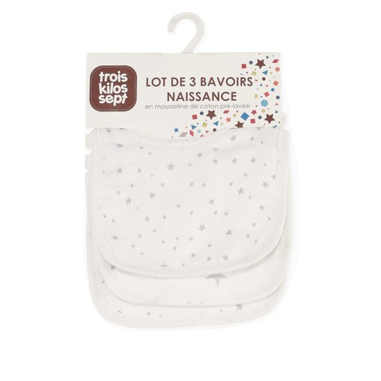Trois Kilos Sept Lot de 3 bavoirs Rêves d'étoiles Gris Clair Naissance