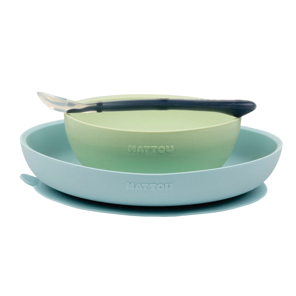 Nattou - Coffret de repas silicone 3 pièces BLEU Nattou