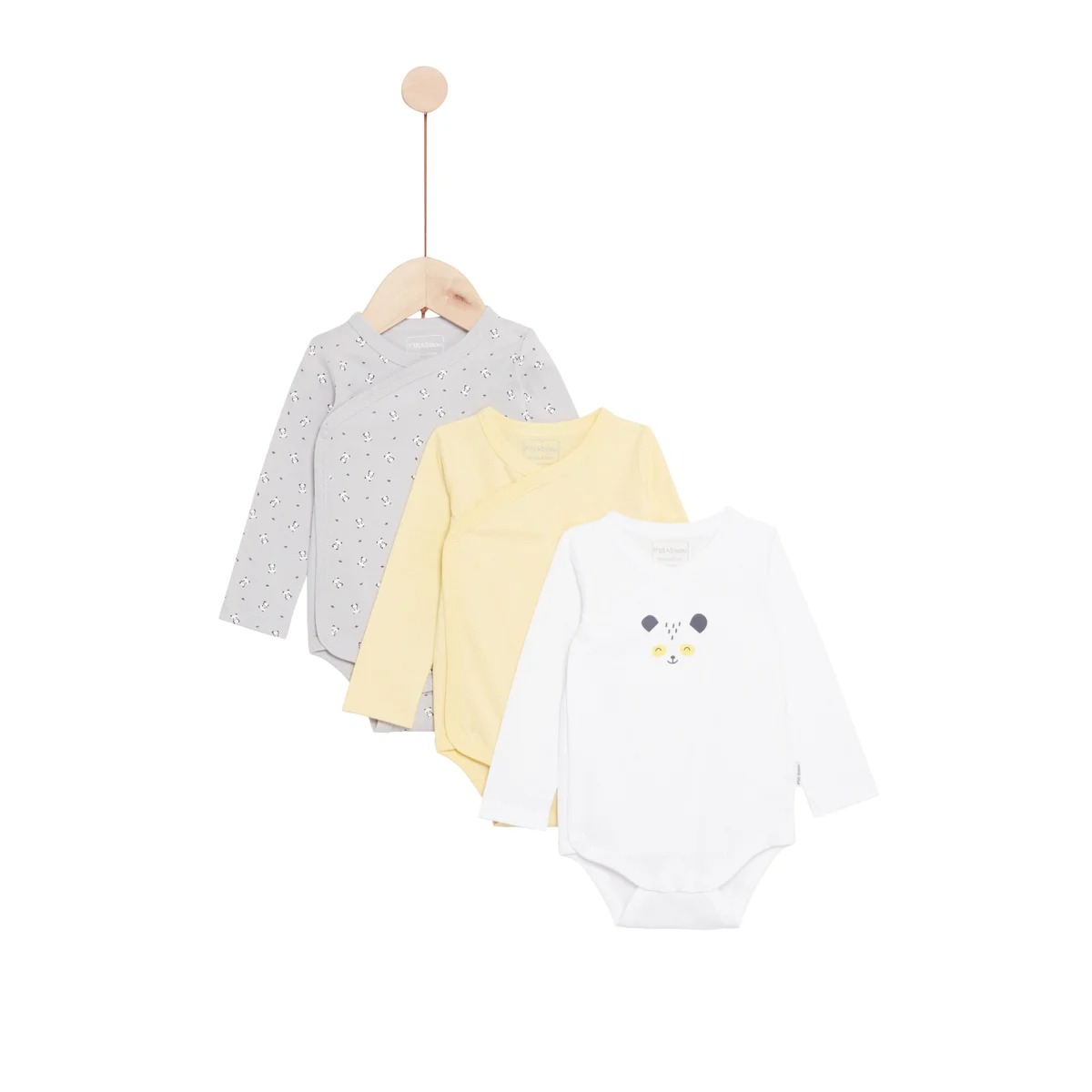 P’tit bisou - Lot de 3 bodies manches longues Mes Essentiels BLANC P’tit bisou