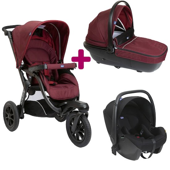 Chicco Pack poussette Trio Activ3 Nacelle + Siège auto Kory burgundy powder  