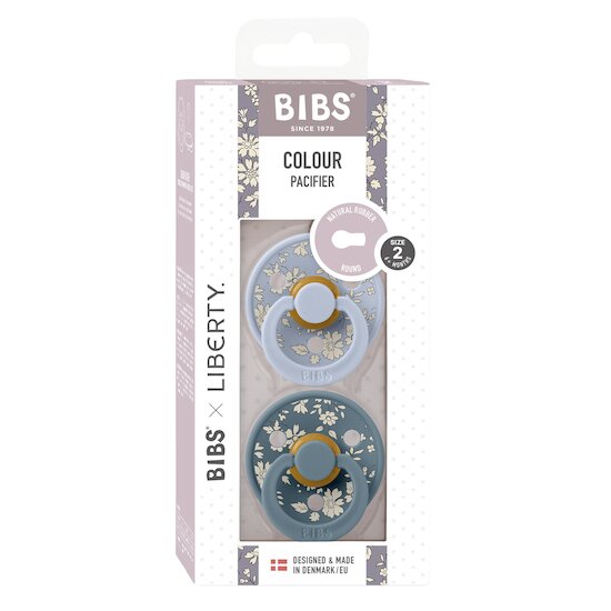 BIBS BIBS x Liberty Tétine Colour 2 Pack Caoutchouc naturel Dusty Blue/Petrol 6-18 mois