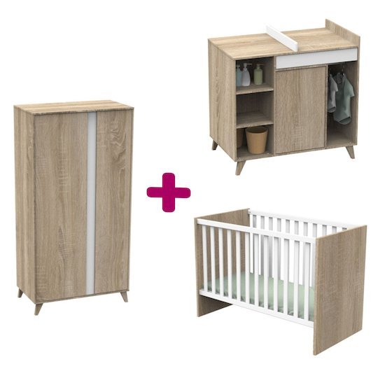 Sauthon Chambre bébé complète Nova : lit 60x120, commode, armoire   Sauthon Chambre bébé complète Nova : lit 60x120, commode, armoire