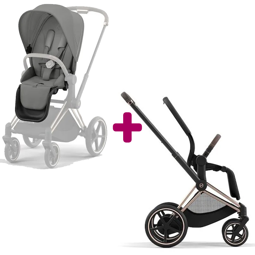 Poussette Epriam Chassis rosegold + siège Mirage Grey Cybex