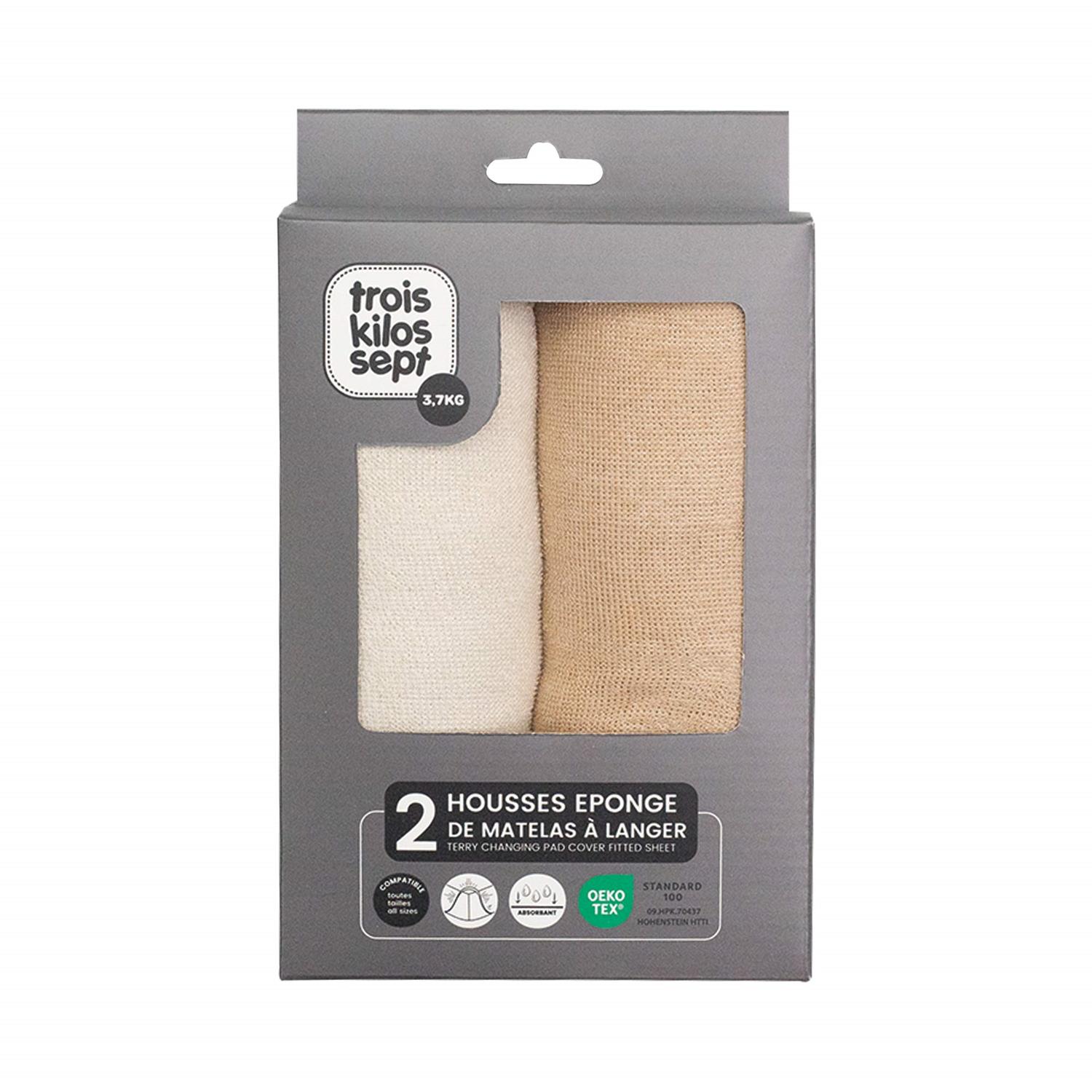 Lot de 2 Housses matelas à langer BEIGE Trois Kilos Sept