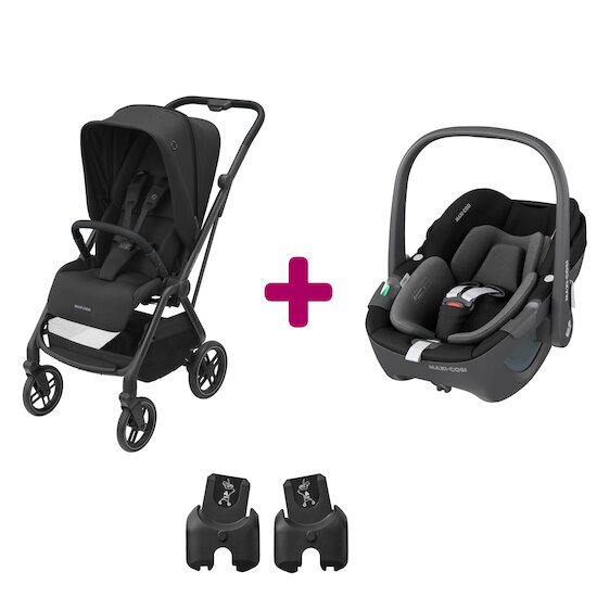 Maxi Cosi Pack poussette duo Léona 2 + pebble 360 essential Black  