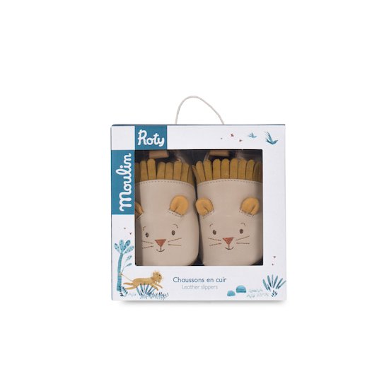 Moulin Roty Chaussons cuir lion Sous mon baobab Mixte  Moulin Roty Chaussons cuir lion Sous mon baobab Mixte