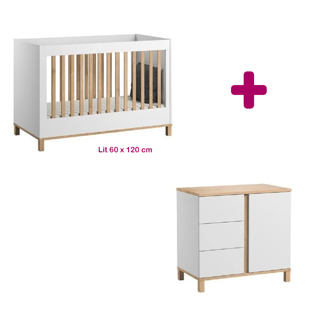 Chambre Duo Altitude : lit 60x120, commode Vox