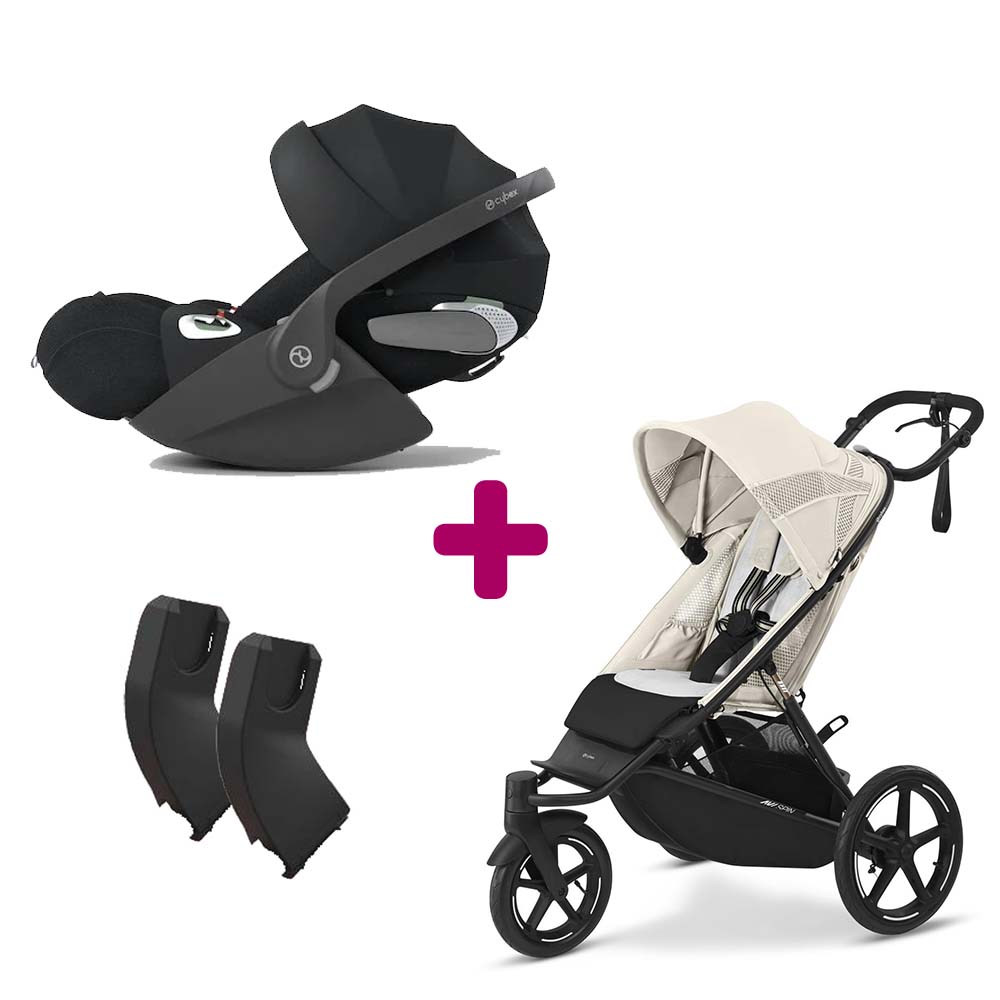 Cybex - Pack Poussette duo Avi Spin Seashell Beige + adaptateurs coque + coque Cloud T tissu plus Sepia Black  Cybex