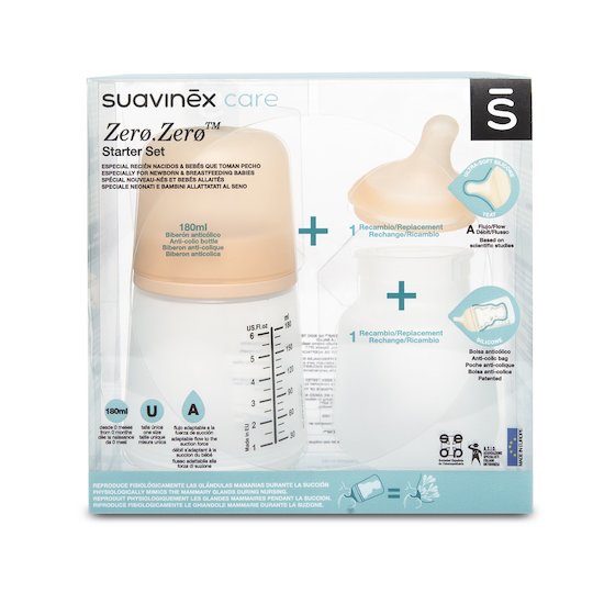 Suavinex Pack biberon Starter set Zero.Zero spécial allaitement  180 ml