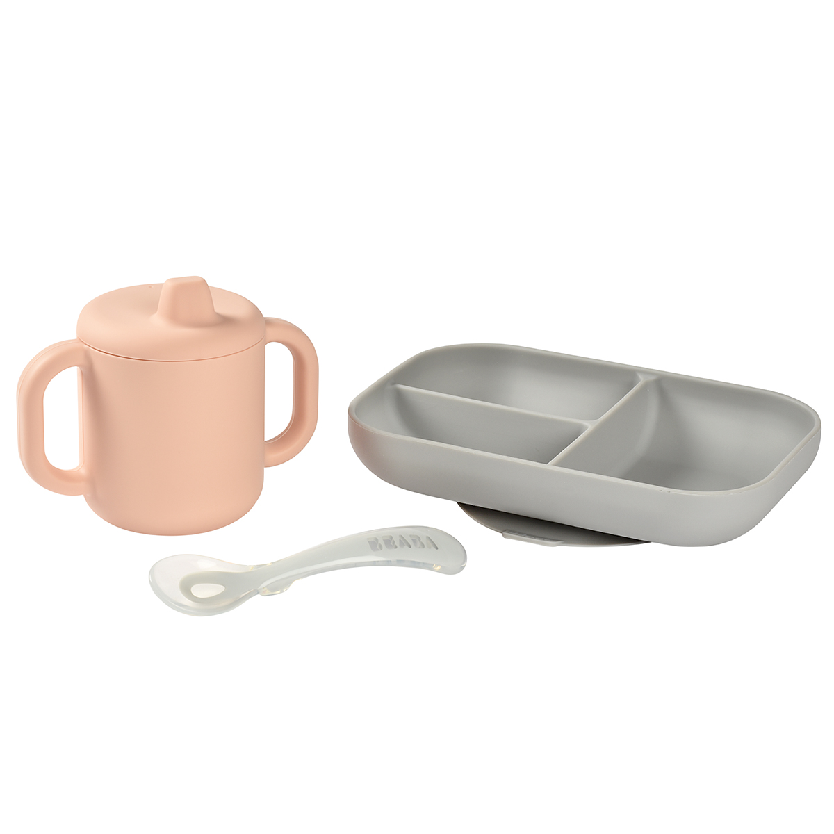 Beaba - Coffret repas d'apprentissage en silicone ROSE Béaba