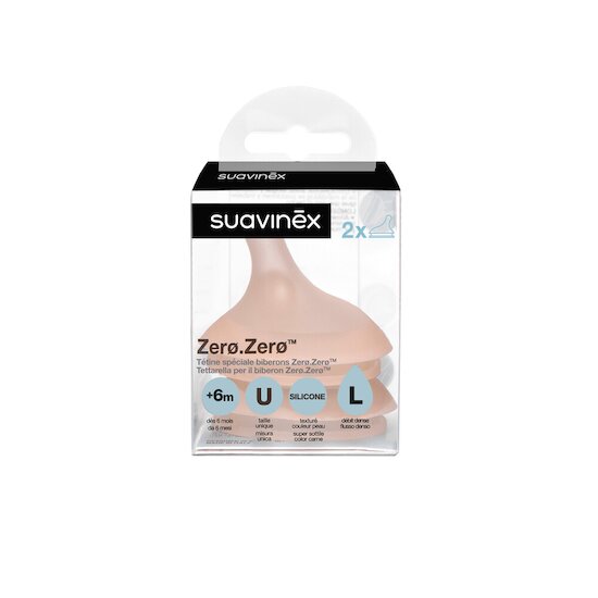 Suavinex 2 tétines pour biberon anti-colique zerø.zerø débit rapide PEAU L Suavinex 2 tétines pour biberon anti-colique zerø.zerø débit rapide PEAU L