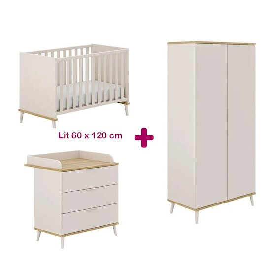 Yuny by Paidi Chambre bébé complète Hazel : lit 60x120, commode, armoire   Yuny by Paidi Chambre bébé complète Hazel : lit 60x120, commode, armoire