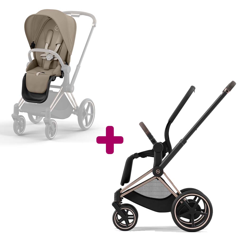 Pack Poussette Chassis ePriam Rosegold + Siege Priam Cozy Beige Cybex