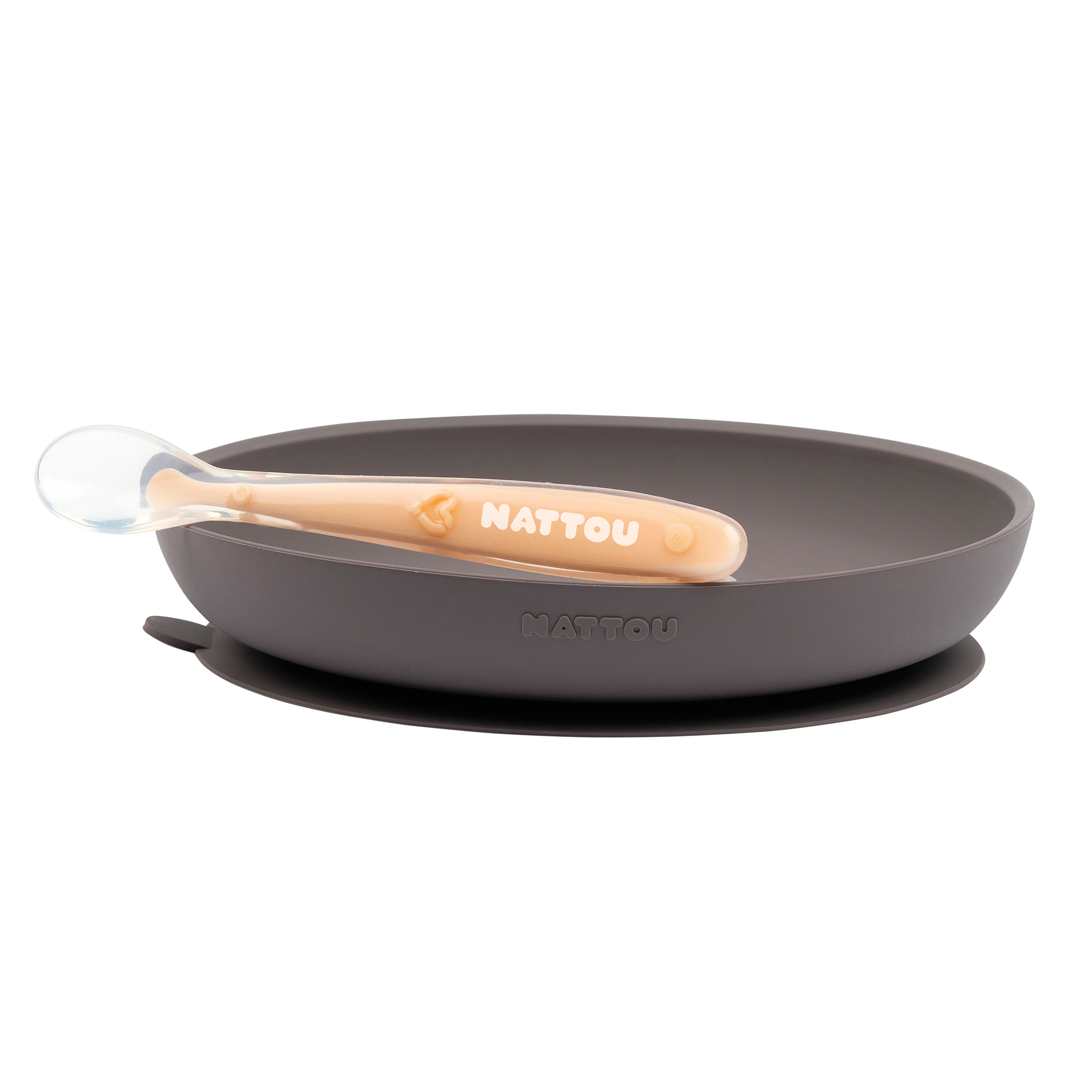 Nattou - Coffret repas silicone 2 pc Assiette et cuillère GRIS Nattou