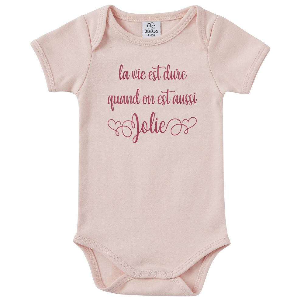 BB & Co - Body manches courtes "La vie est dure" ROSE BB&Co