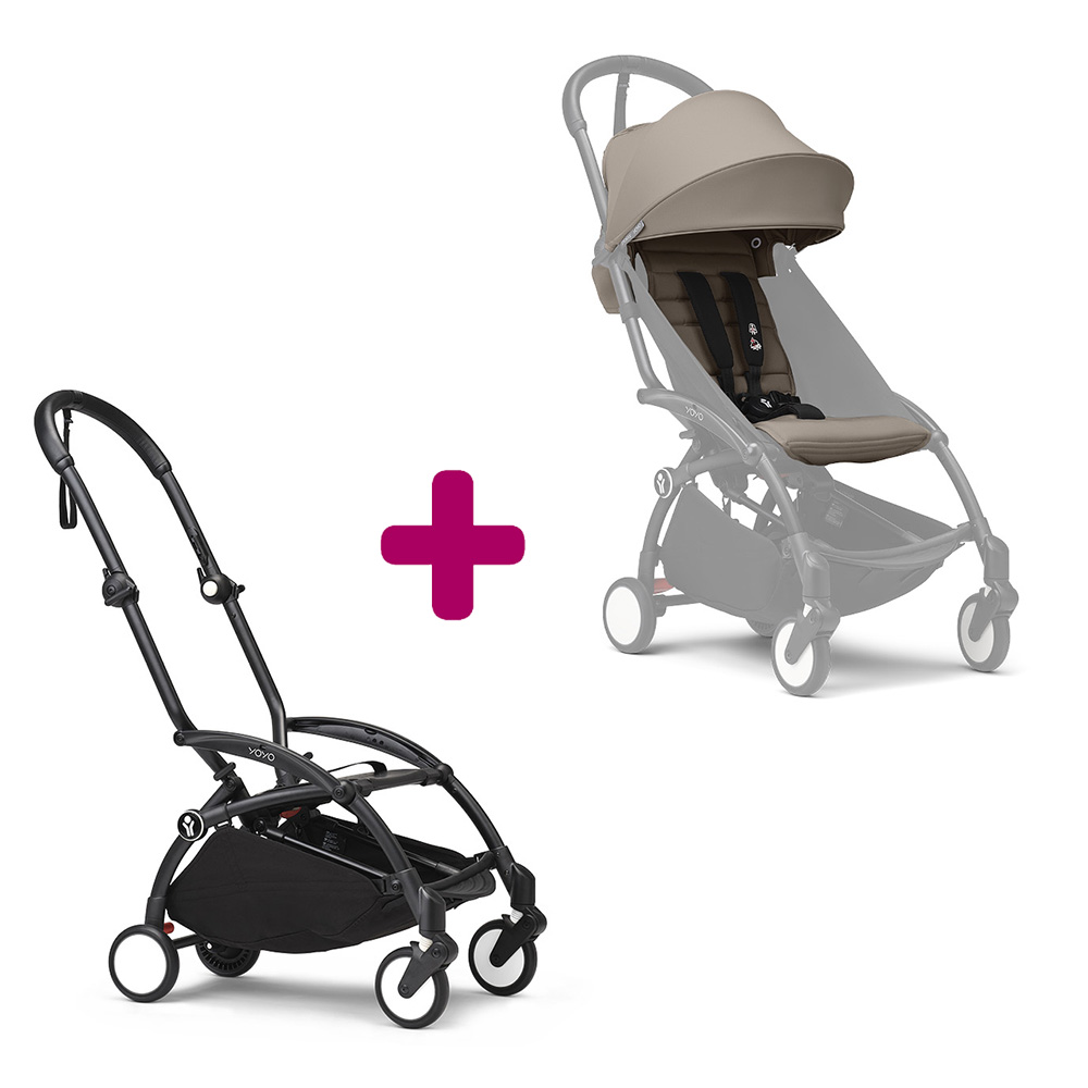 Stokke - Pack chassis poussette YOYO³ Noir + pack 6+ YOYO³ Taupe  Stokke