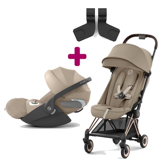 Cybex Pack Poussette Duo Coya Châssis Rose Gold et Siège Cozy Beige + adaptateurs + coque Cloud T i-size Cozy Beige  