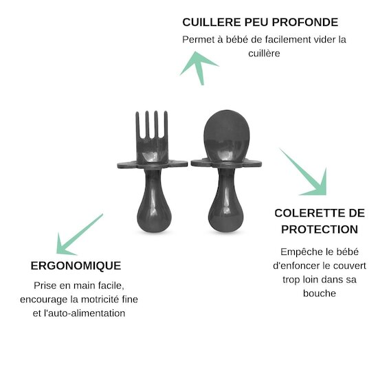 Grabease Couverts ergonomiques d'apprentissage Gris 7 mois+ Grabease Couverts ergonomiques d'apprentissage Gris 7 mois+