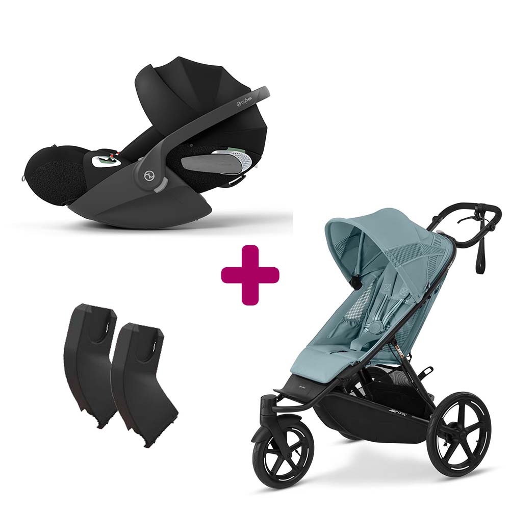 Cybex - Pack Poussette duo Avi Spin Stormy Blue + adaptateurs coque + coque Cloud T Sepia Black  Cybex