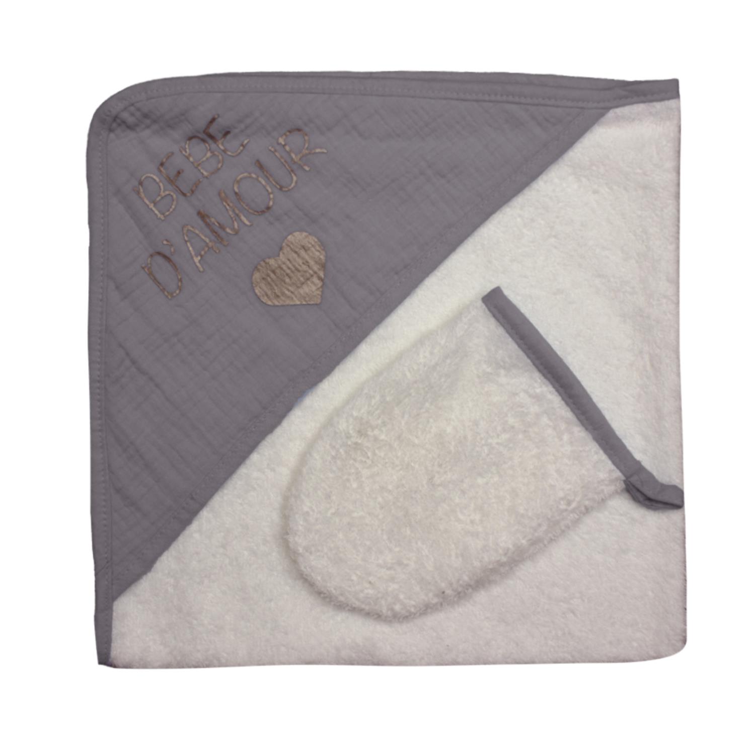 Les Chatounets - Sortie de bain bébé d'amour GRIS Les Chatounets
