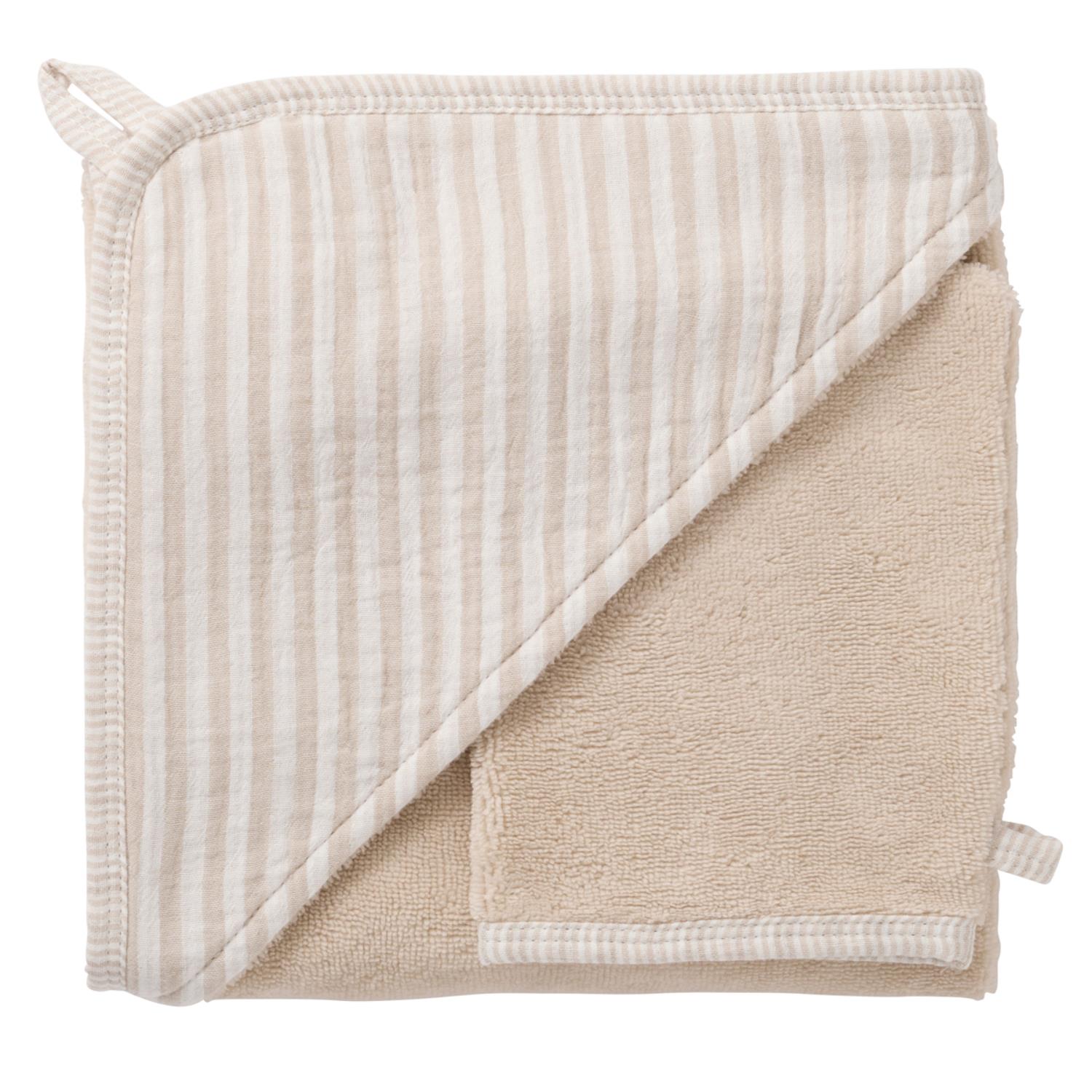 Cape de bain + gant rayé BEIGE BB&Co