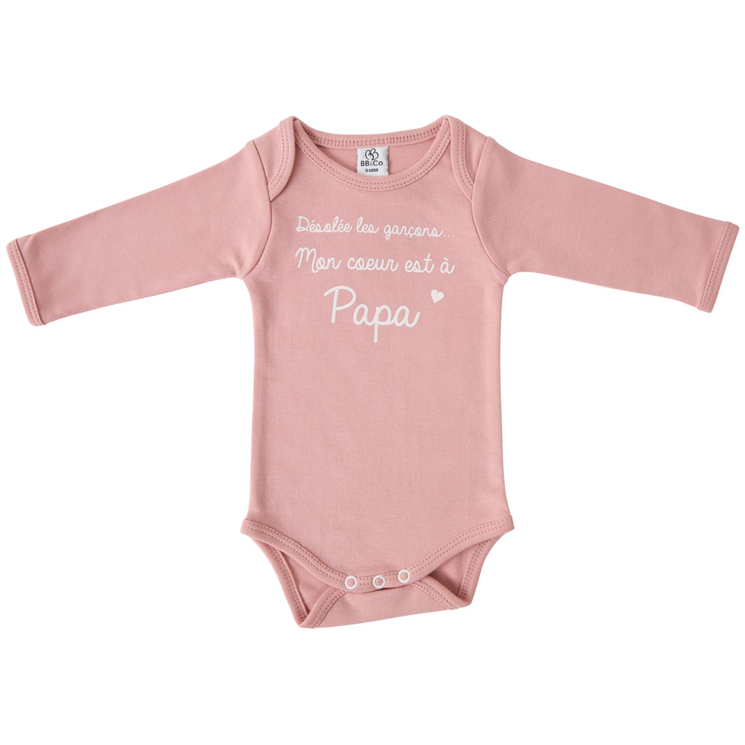 Body manches longues Mon cœur est à Papa ROSE BB&Co