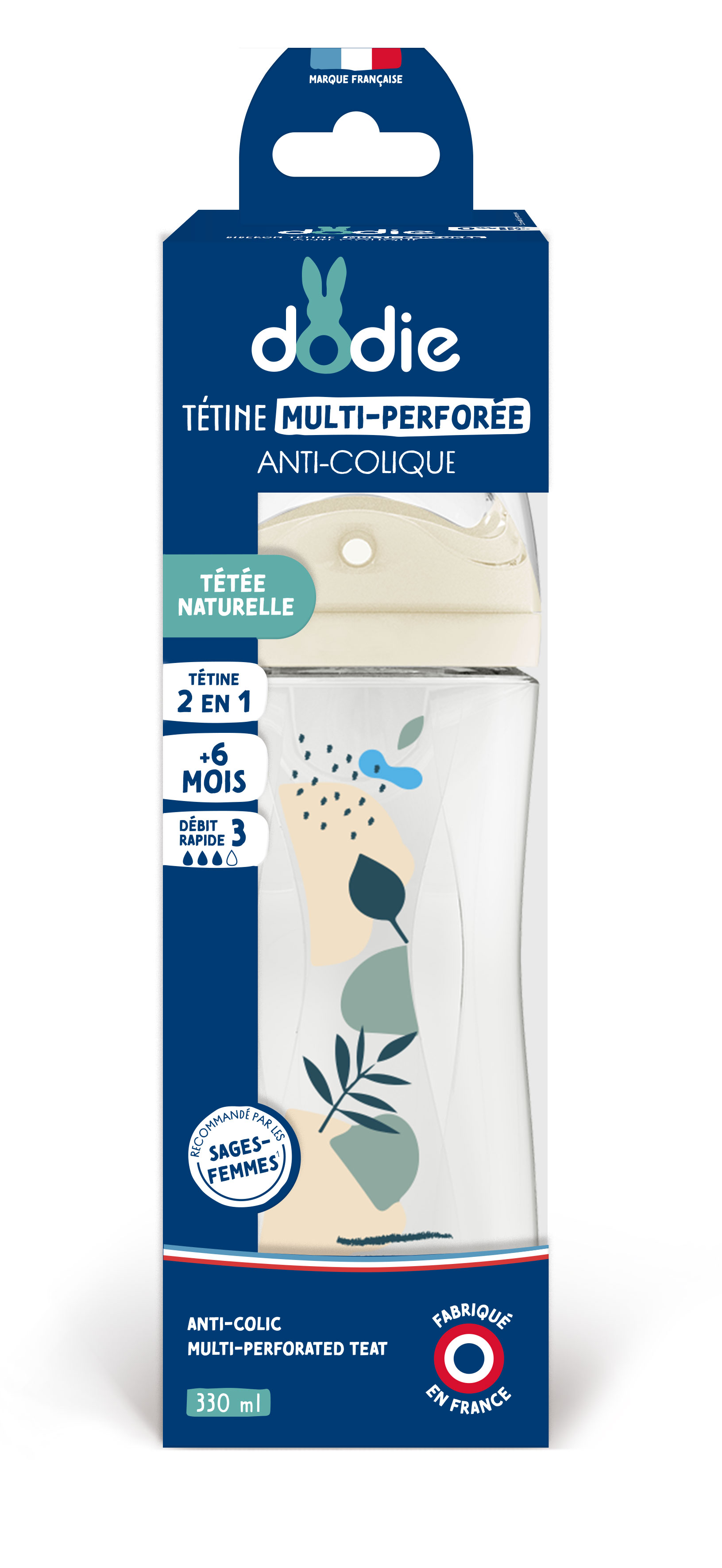 Biberon anti-colique biomimétisme BLEU Dodie