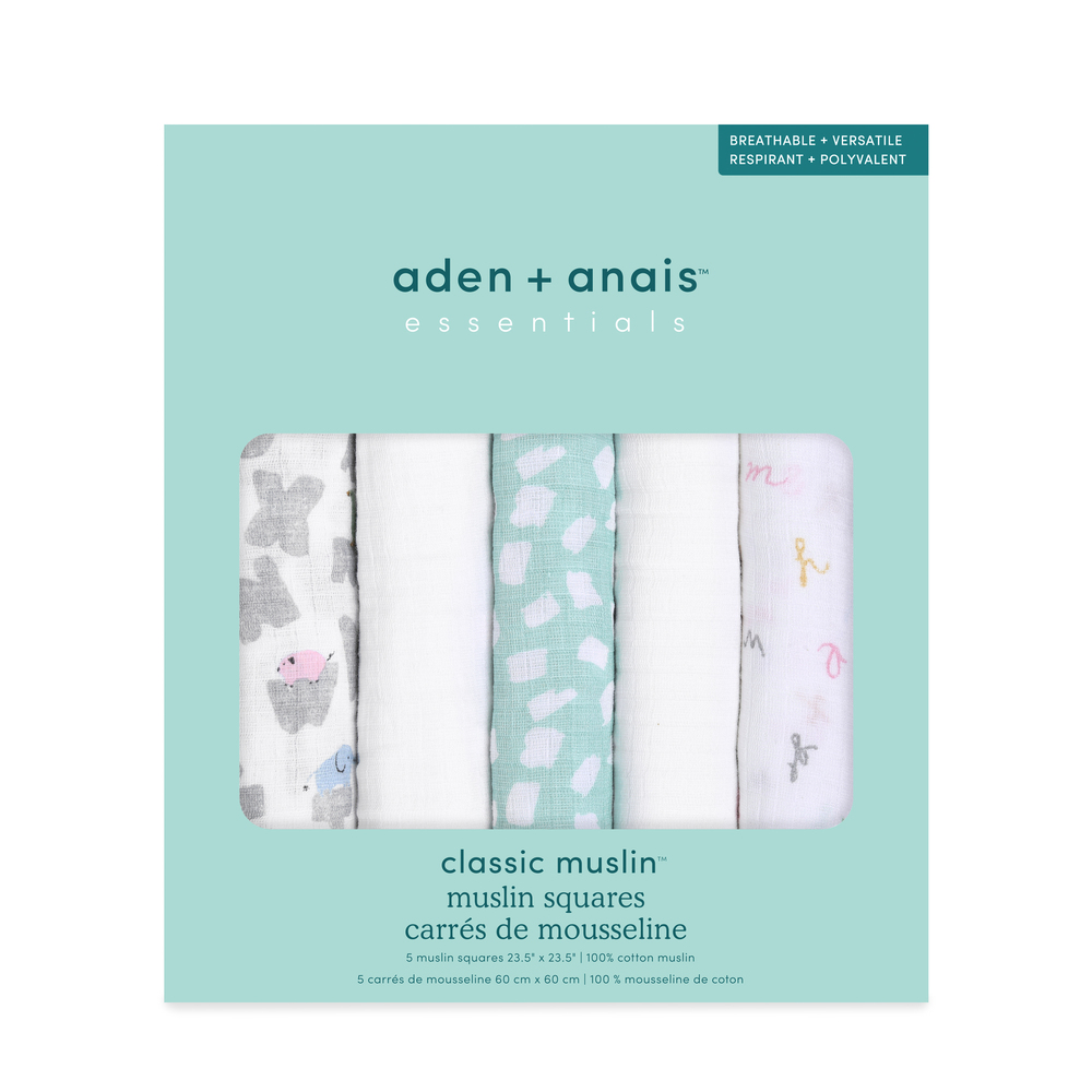 5 musy-langes en mousseline de coton Essentials BLANC Aden et Anais