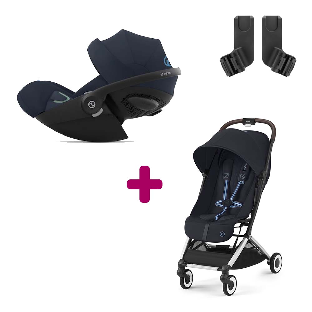 Cybex - Pack Poussette Duo Orfeo Dark Navy Blue + adaptateurs + Coque Cloud G i-Size Tissu Plus Ocean Blue  Cybex