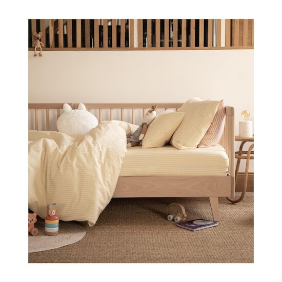 Kadolis Housse de couette Percale de Coton Bio 1 personne Rayé Tournesol 140x200 cm