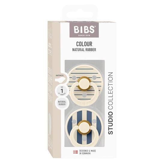 BIBS Tétines Studio Colour 2 Pack Caoutchouc naturel Anatomique Ivory/Steel Blue 0-6 mois