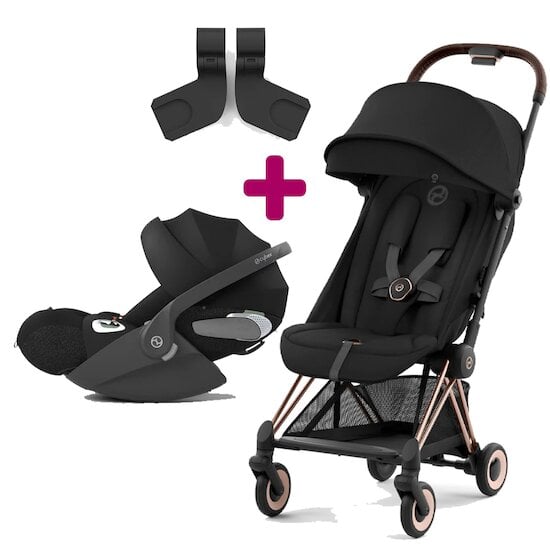 Cybex Pack poussette duo Coya Sepia Black + coque Cloud T i-size + adaptateurs coque  