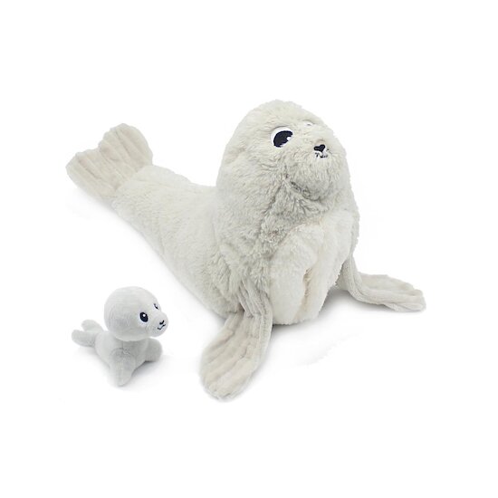 Les Déglingos Peluche Ptipotos Otarie Maman/Bebe Gris Clair 