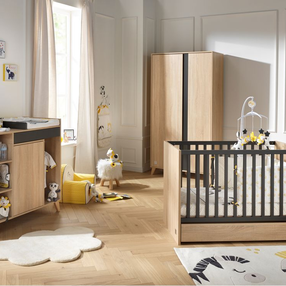 Chambre bébé complète Nova : lit 60x120, commode, armoire Sauthon