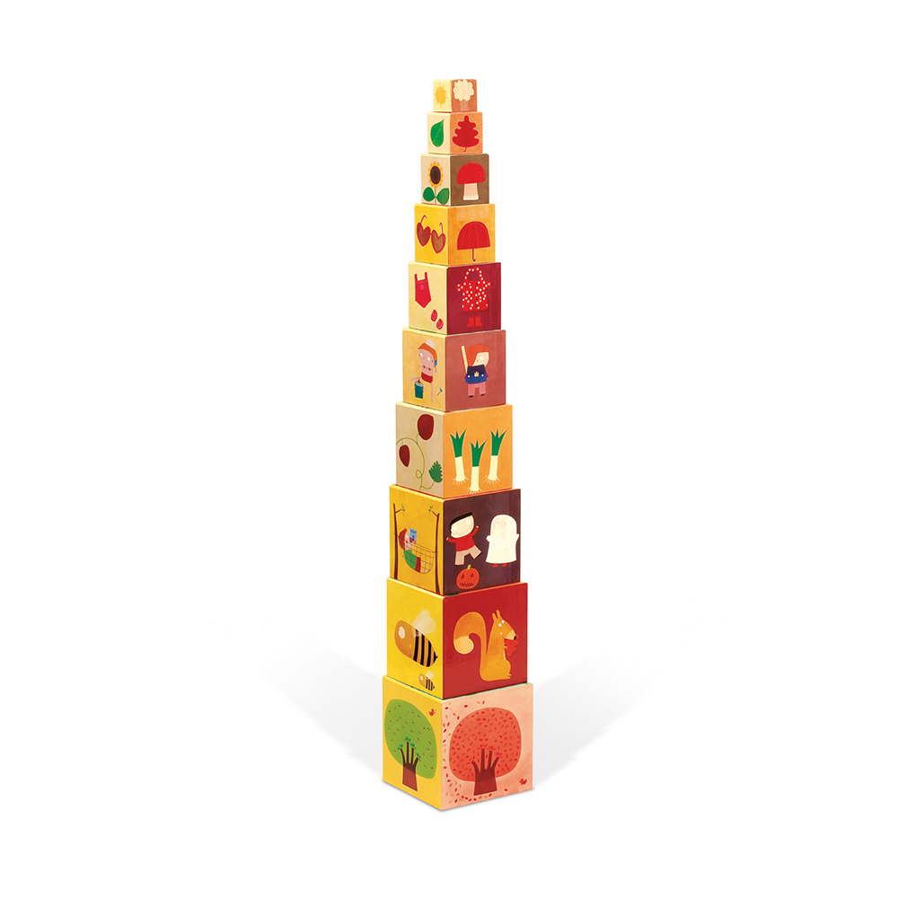 Janod - Pyramide 10 cubes Les quatre saisons MULTICOLORE Janod