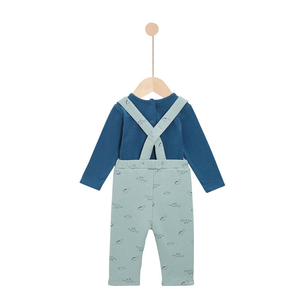 Marèse - Pantalon avec bretelles et tee shirt Dinosaure d'Automne VERT Marèse