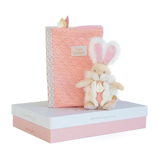 Doudou & Compagnie Coffret protège carnet de santé + doudou Rose 