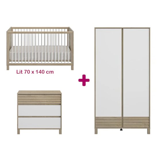 Galipette Chambre bébé complète Achille : lit 70x140, commode, armoire   Galipette Chambre bébé complète Achille : lit 70x140, commode, armoire