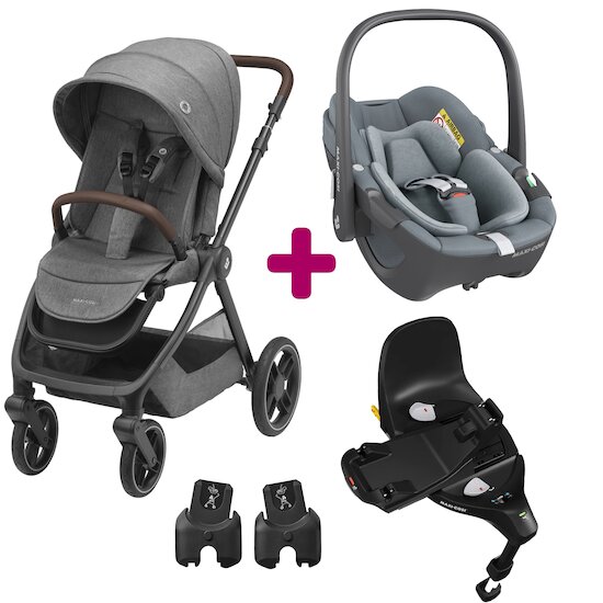 Maxi Cosi Pack poussette duo Oxford + coque Pebble 360 pro Essential Black + base familyfix 360 pro  