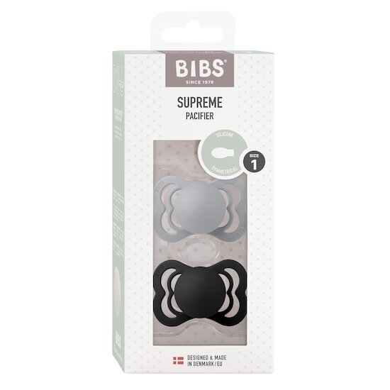 BIBS Tétines Supreme 2 Pack Silicone Cloud/Black 