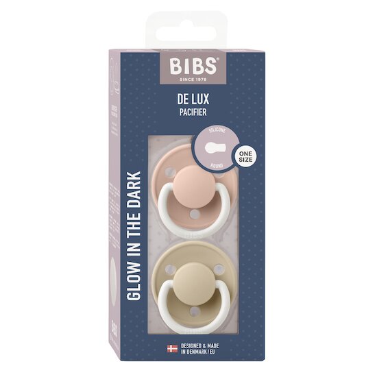 BIBS Tétines De Lux 2 Pack Silicone Blush Glow/Vanilla Glow 