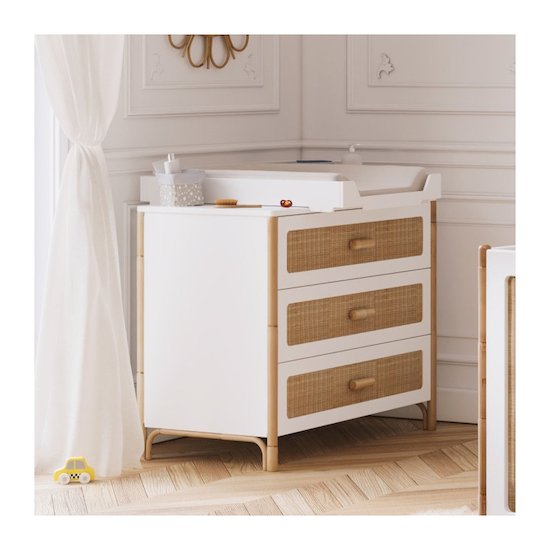 Théo Commode à langer Canne Et Tressage Rotin Océania Neige 