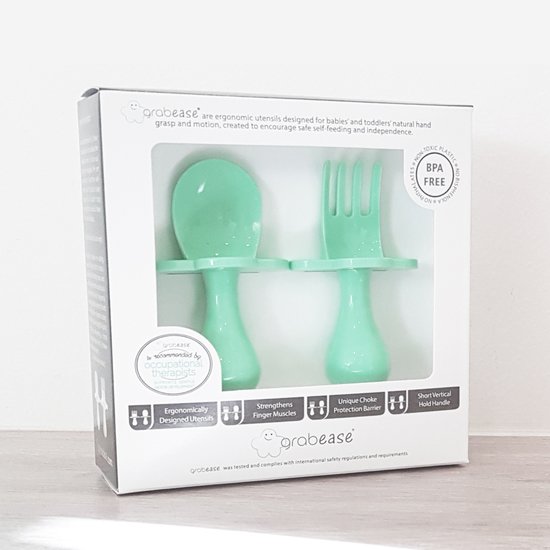 Grabease Couverts ergonomiques d'apprentissage Vert Clair 9 mois Grabease Couverts ergonomiques d'apprentissage Vert Clair 9 mois