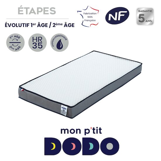 Mon P'tit Dodo Matelas Etapes évolutif stature enfant Blanc/Anthracite  Mon P'tit Dodo Matelas Etapes évolutif stature enfant Blanc/Anthracite