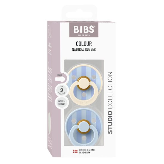 BIBS Tétines Studio Colour 2 Pack Caoutchouc naturel Ivory/Baby Blue 