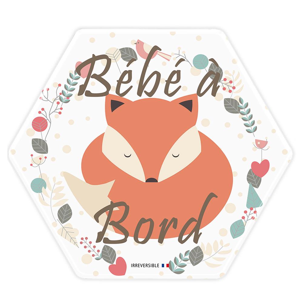 Adhésif « Bébé à Bord Renard » ORANGE Irréversible Bijoux