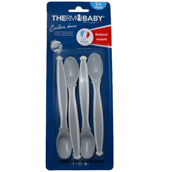 Thermobaby 4 Cuillères douces Gris Charme/ Blanc Muguet  Thermobaby 4 Cuillères douces Gris Charme/ Blanc Muguet